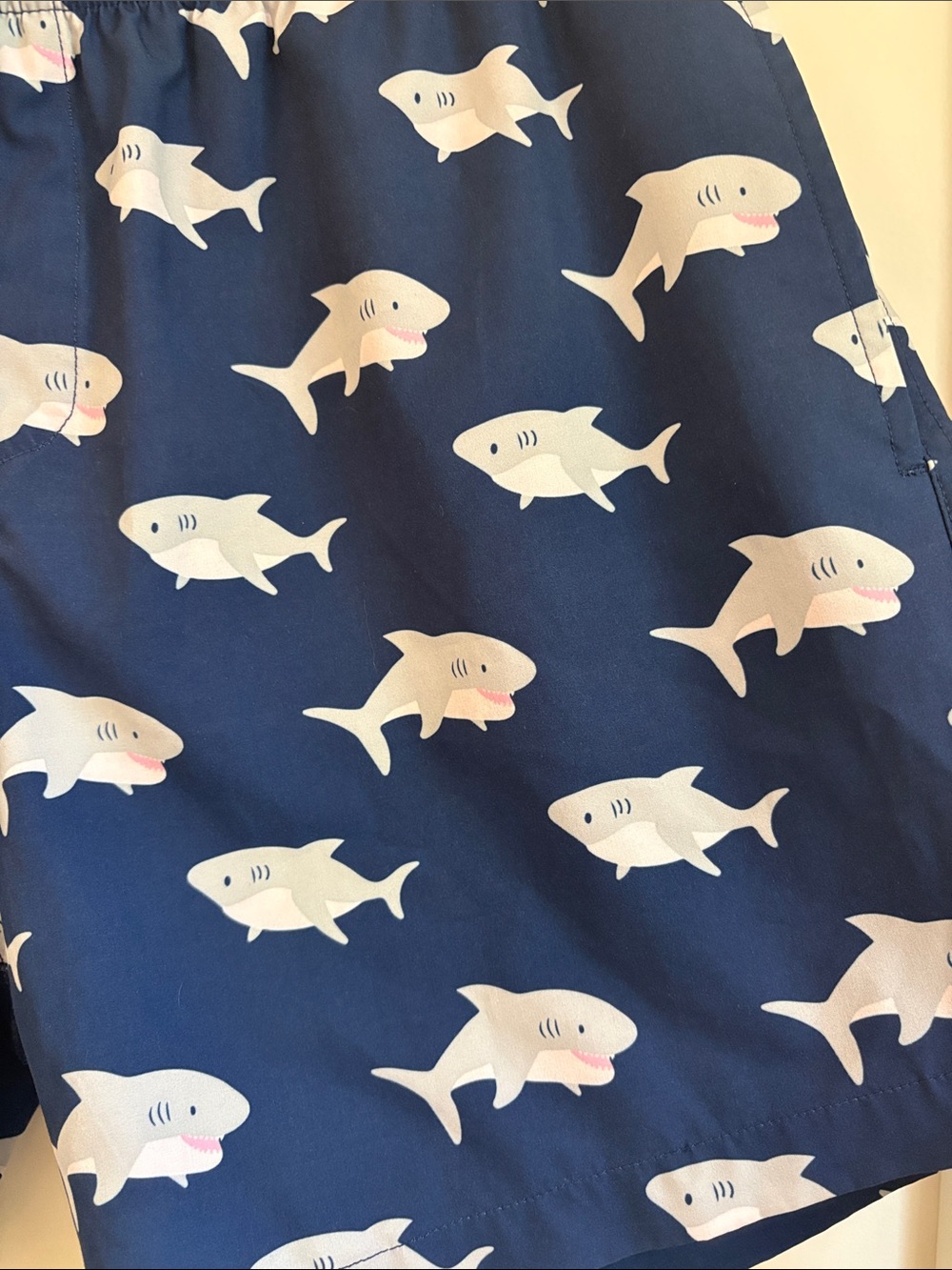 Navy Shark Pattern Swim Trunks with Drawstring - Picture 3 of 4